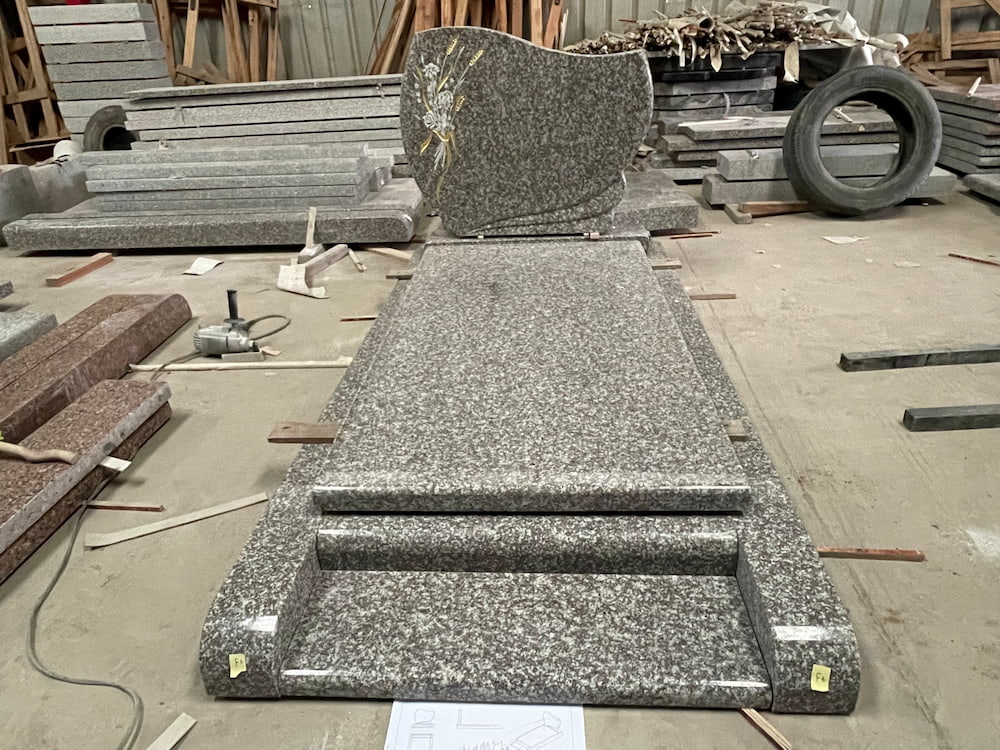 Polished Monolithic French Granite Tombstone - Front View