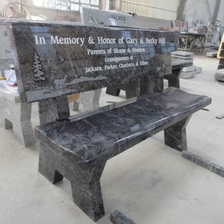 Bahama Blue Granite Memorial Bench for Cemetery-Personalized Stone Tribute