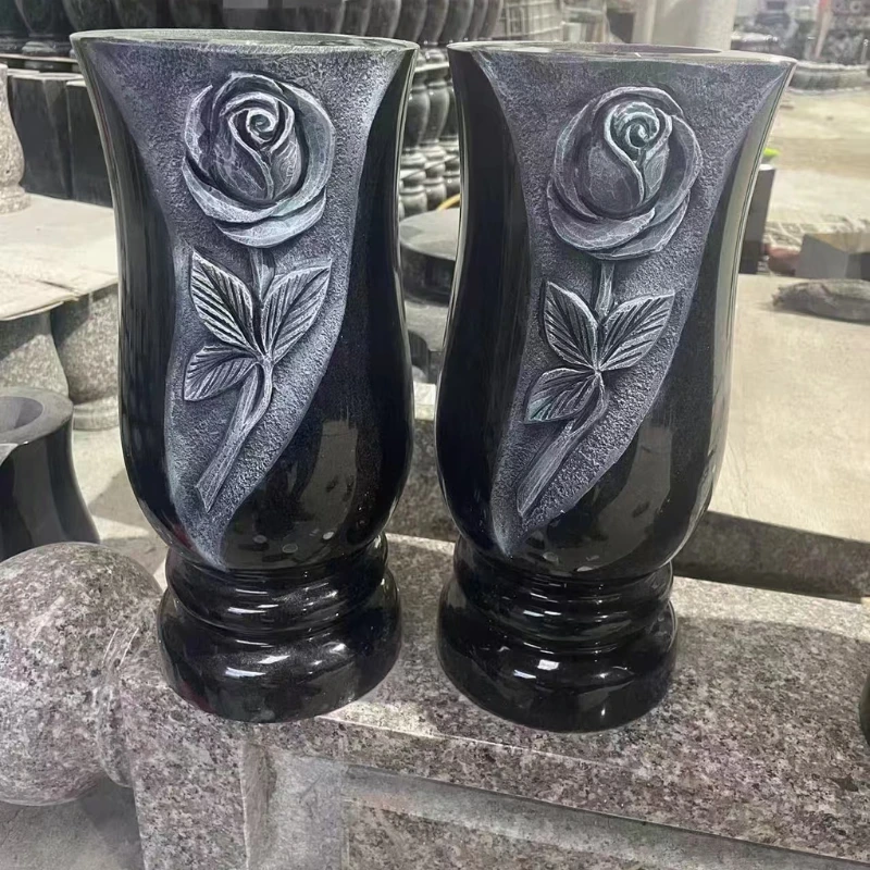 Premium Shanxi Black Granite Vase