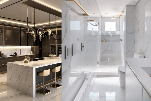 Marble tiles for kitchens and bathrooms