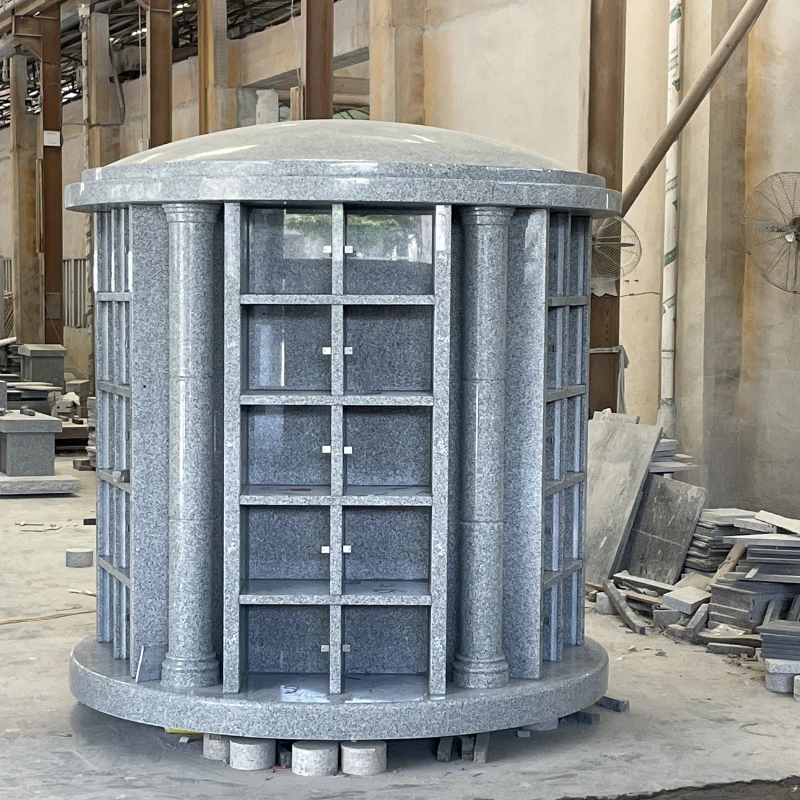 Custom Grey Granite Outdoor Columbarium with 48 Niches - Circular Multi-Family Memorial