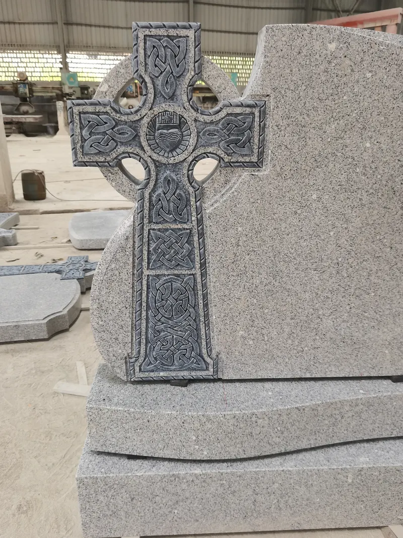 Gray Granite Christian Cross Headstone in G603 Granite Gray Granite Christian Cross Headstone in G603 stone with Celtic cross carving and double base