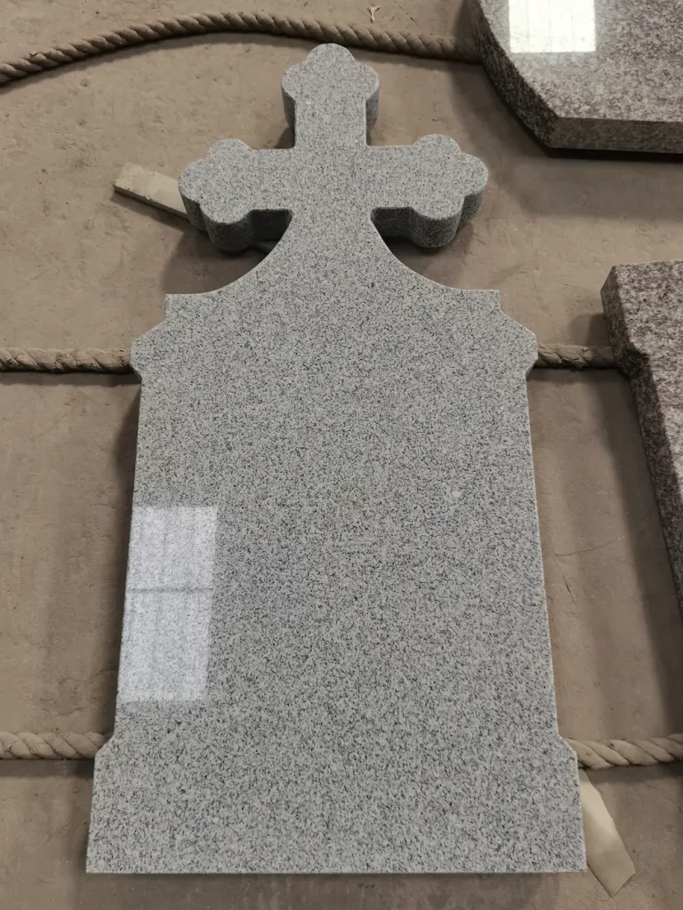 G603 Gray Granite Hungarian-Style Cross Headstone with polished cross top