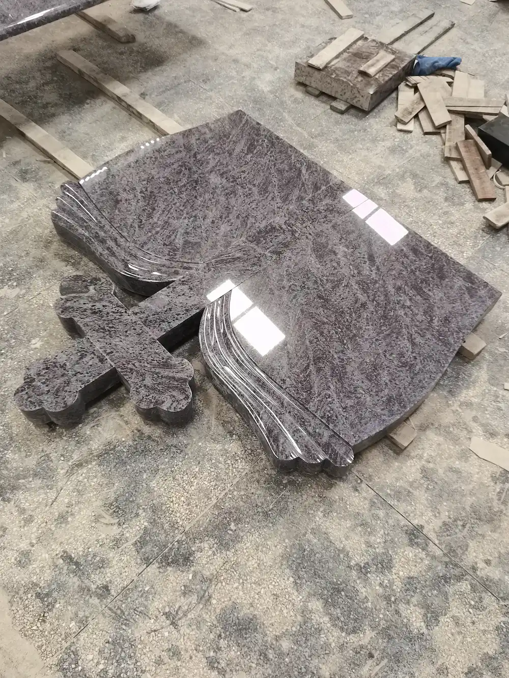 Bahama Blue Granite Hungary-Style Twin Panel Cross