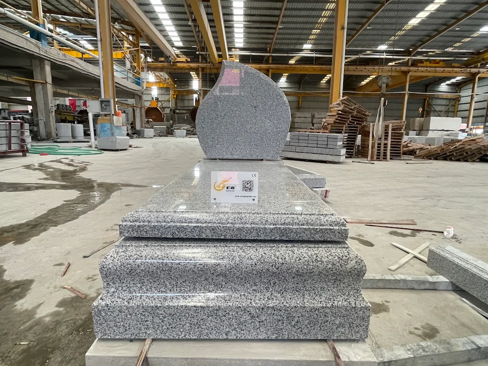 G603 Grey Granite Israel-Style Full Cover Tombstone with Raised Base