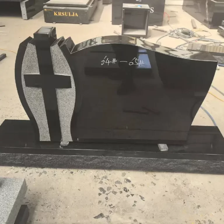 Indian Black Granite American-Style Side Cross Wave Headstone