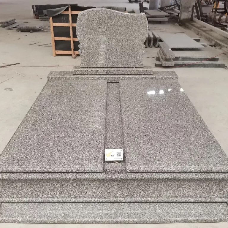 G664 granite Hungary-style double tombstone with full cover slabs and upright headstone