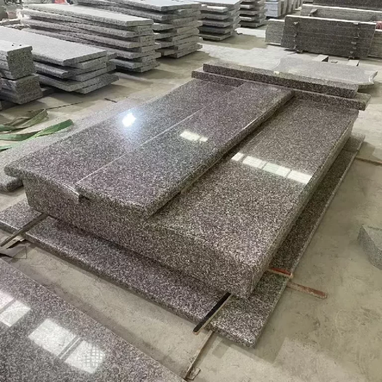 G664 Granite Hungarian-Style Double Tombstone Cover Slab Set with raised base