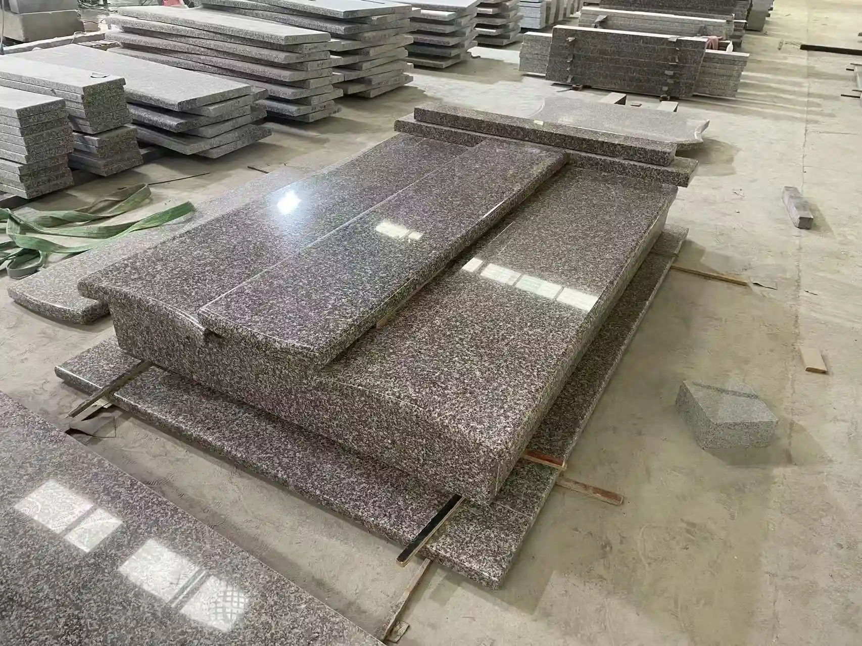G664 Granite Double Tombstone Cover Slab Set with Polished Full Cover Slabs and Raised Base