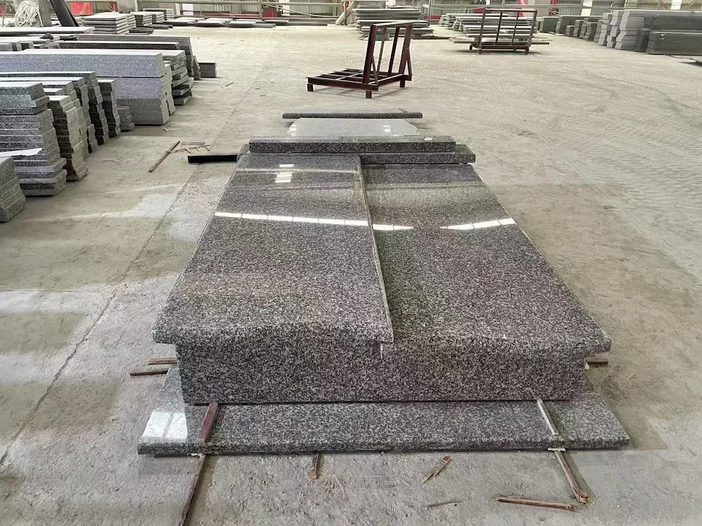 G664 granite Hungary-style double tombstone cover slab set for companion grave memorial