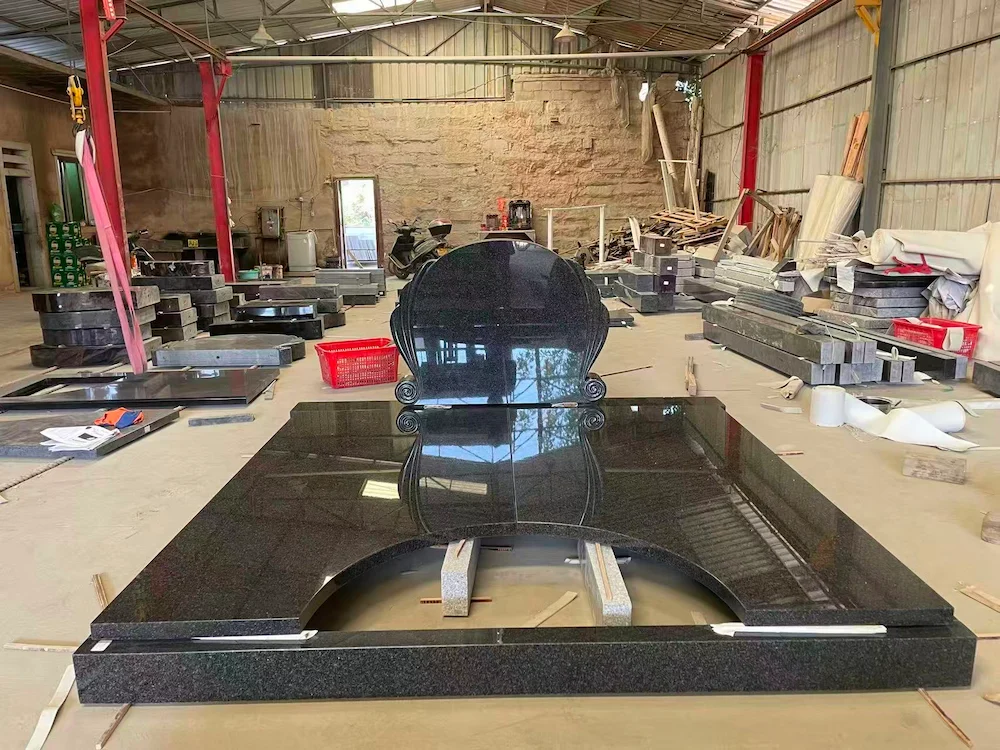 Impala Black Granite Double Tombstone with Full Grave Cover and Kerb Frame