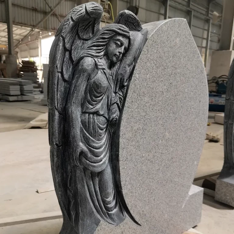 G603 granite angel carving headstone with curved inscription panel