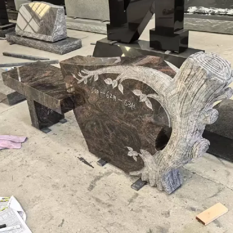 Aurora Granite American-Style Tree Headstone with Bench