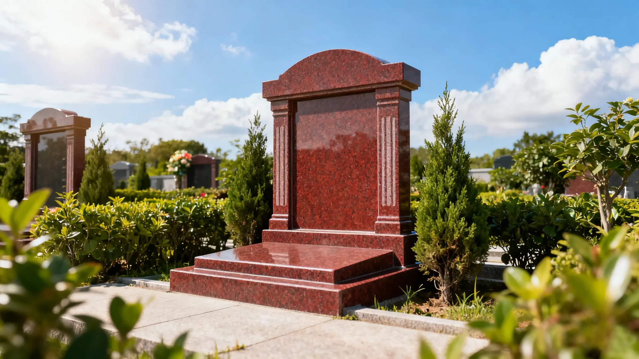 Red granite urn