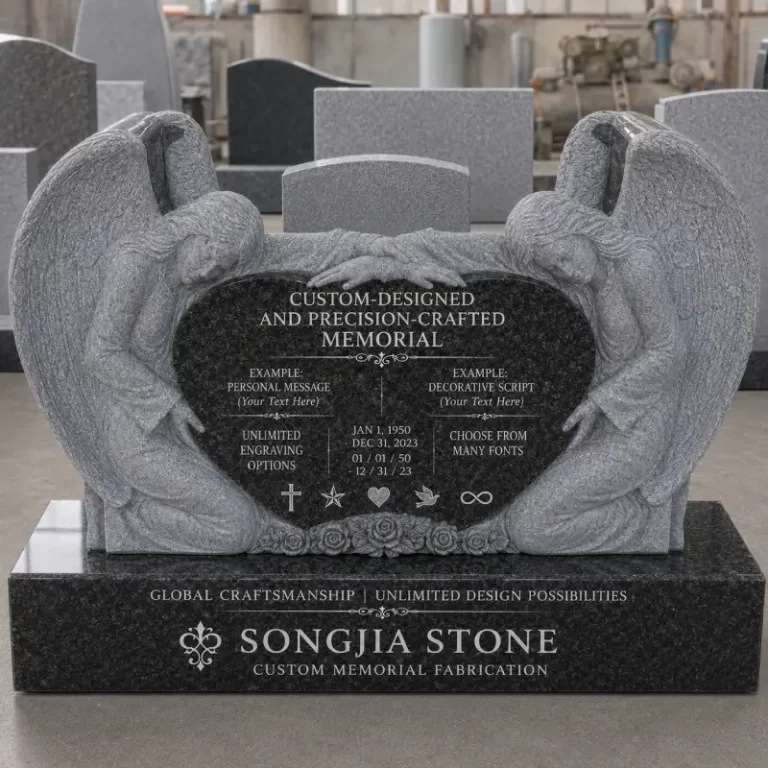 Blue Pearl Granite Custom Double Angel Heart Headstone