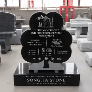 Indian Black Granite Tree-Shaped Custom Headstone with Polished Base