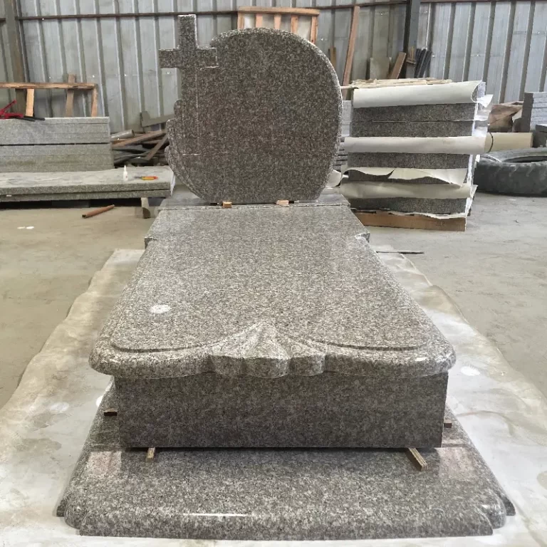 G664 pink granite cross full ledger memorial with upright headstone and full grave cover