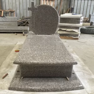 G664 Polish-style granite wave headstone with full ledger cover and raised base