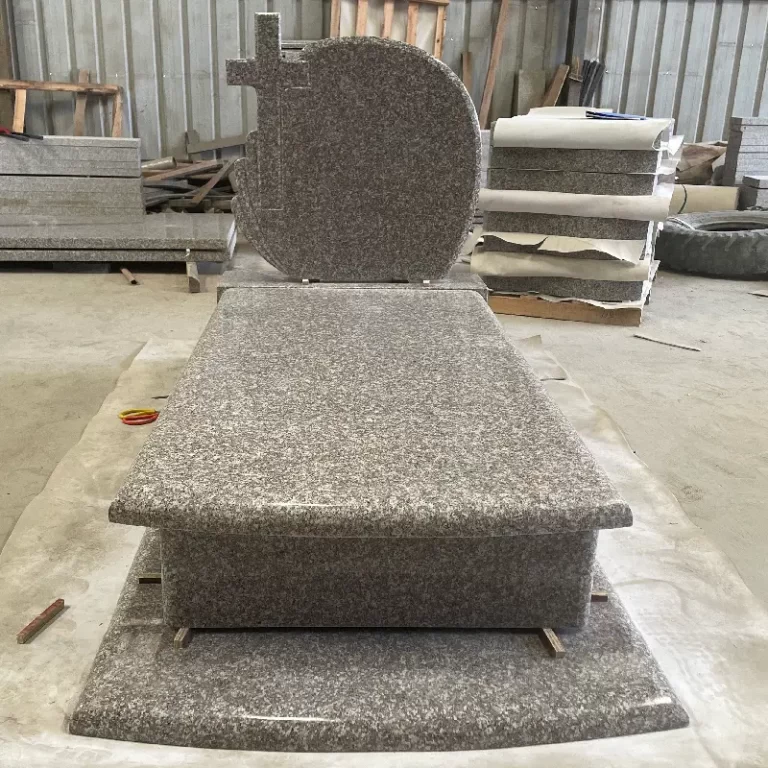 G664 Polish-style granite wave headstone with full ledger cover and raised base