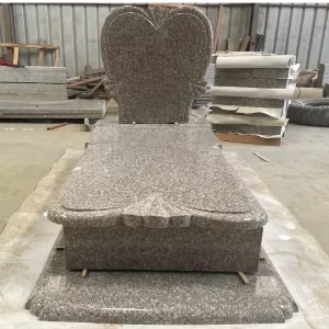 G664 Polish-style granite heart headstone with full ledger cover and raised base