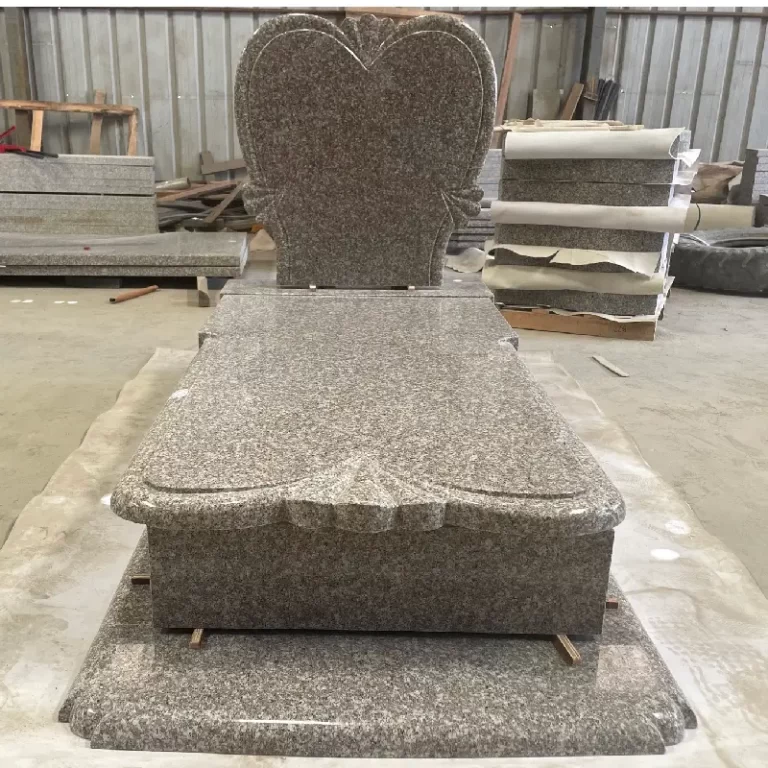 G664 Polish-style granite heart headstone with full ledger cover and raised base