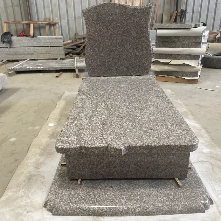 Polish-Style Granite Headstone with Scalloped Full Ledger Cover and Raised Base