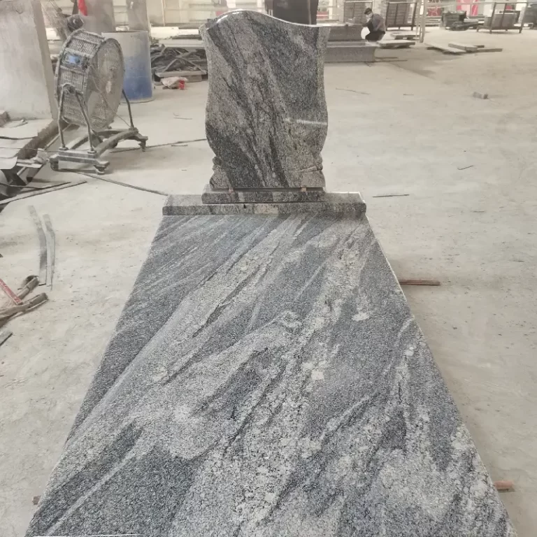 China Juparana granite Hungary-style single tombstone with full cover slabs and upright headstone