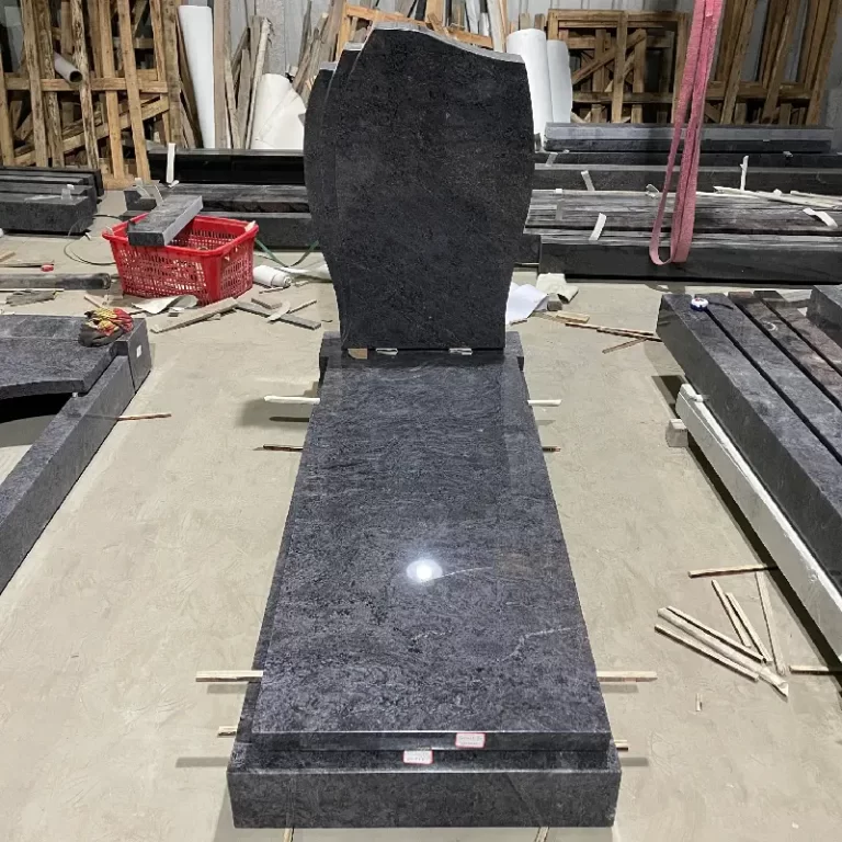Bahama Blue Granite German-Style Full Cover Tombstone with upright headstone and polished ledger cover