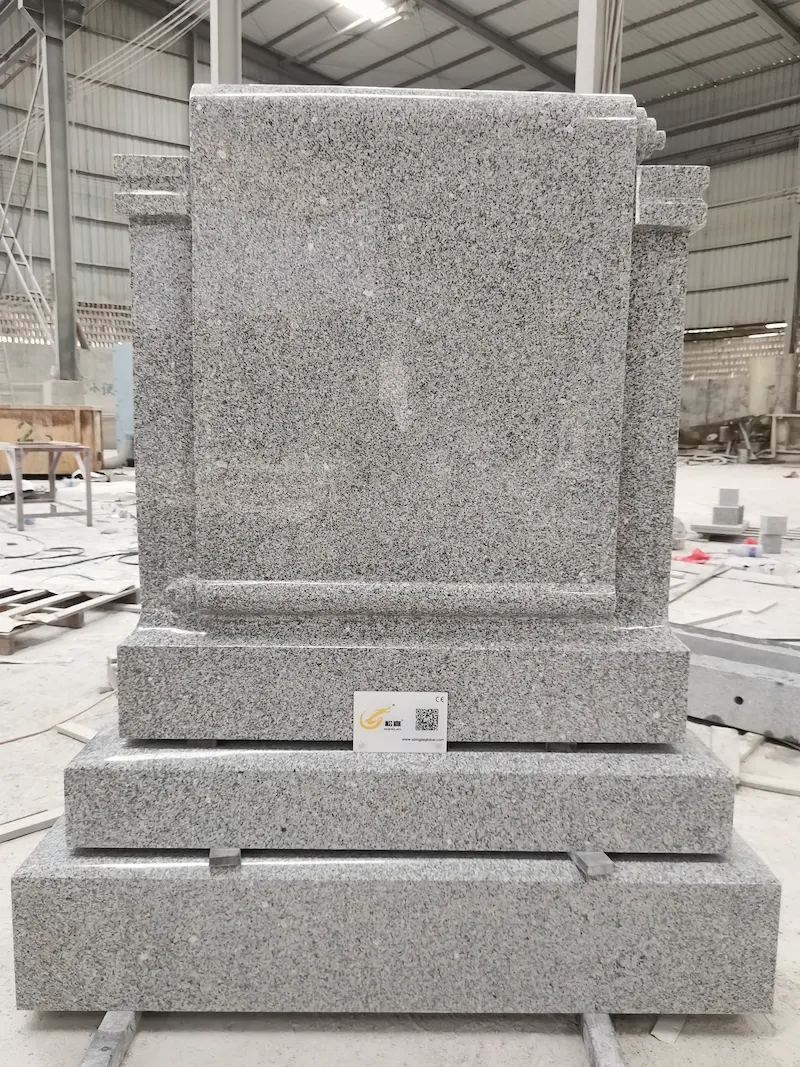 G603 grey granite Irish scroll headstone with polished base for cemetery memorial