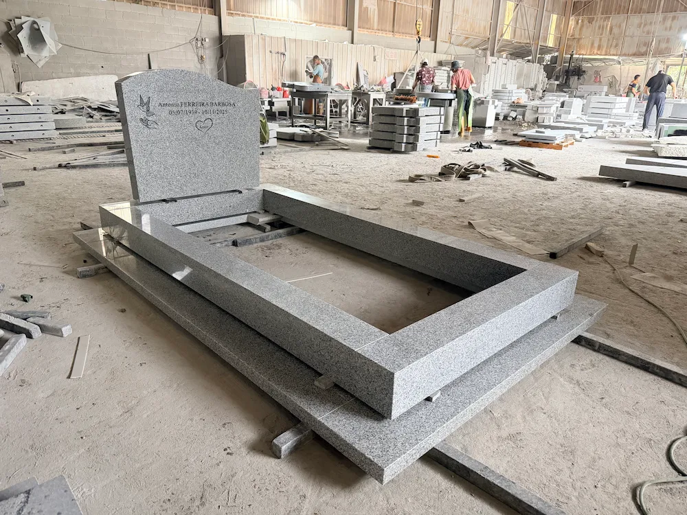 G603 Granite Full Kerb Memorial with Rounded Headstone