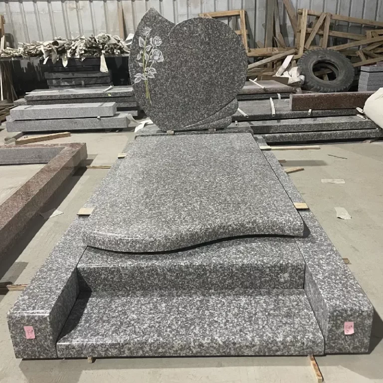 G664 Pink Granite Tombstone with Rose Engraving