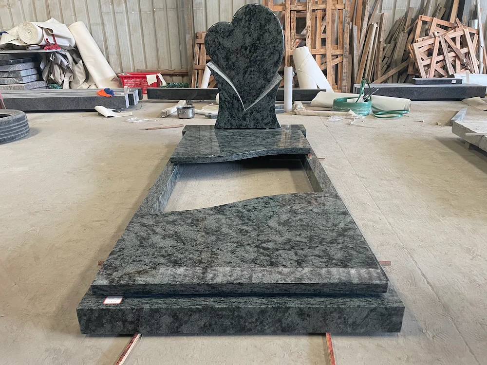Olive Green Granite Polish-Style Headstone with Full Ledger Cover and Matching Base