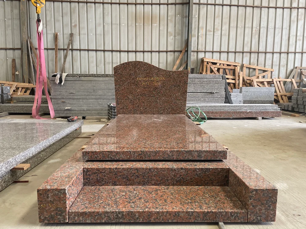 G562 French-Style Granite Full Kerb Memorial with rounded headstone and polished ledger slab