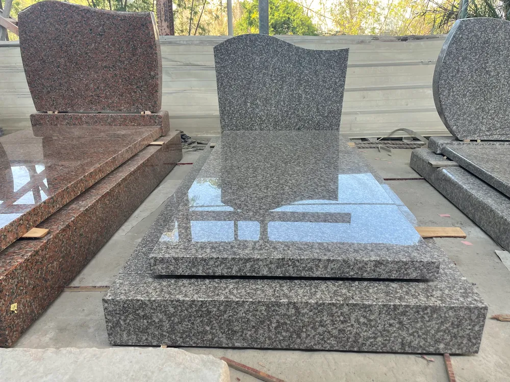 G664 Granite Full Cover Memorial with waved headstone and polished ledger slab