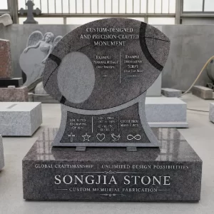 Modern Oval Granite American-Style Custom Headstone with Carved Base