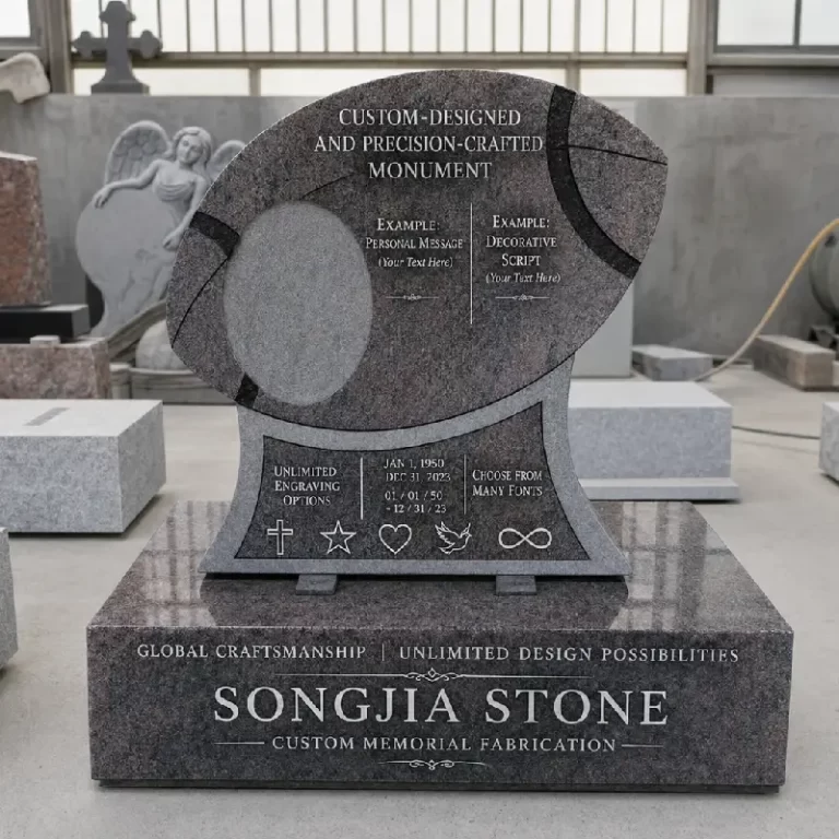 Modern Oval Granite American-Style Custom Headstone with Carved Base