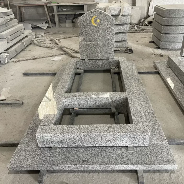 G603 Granite Muslim Full Kerb Memorial with Crescent and Star Headstone