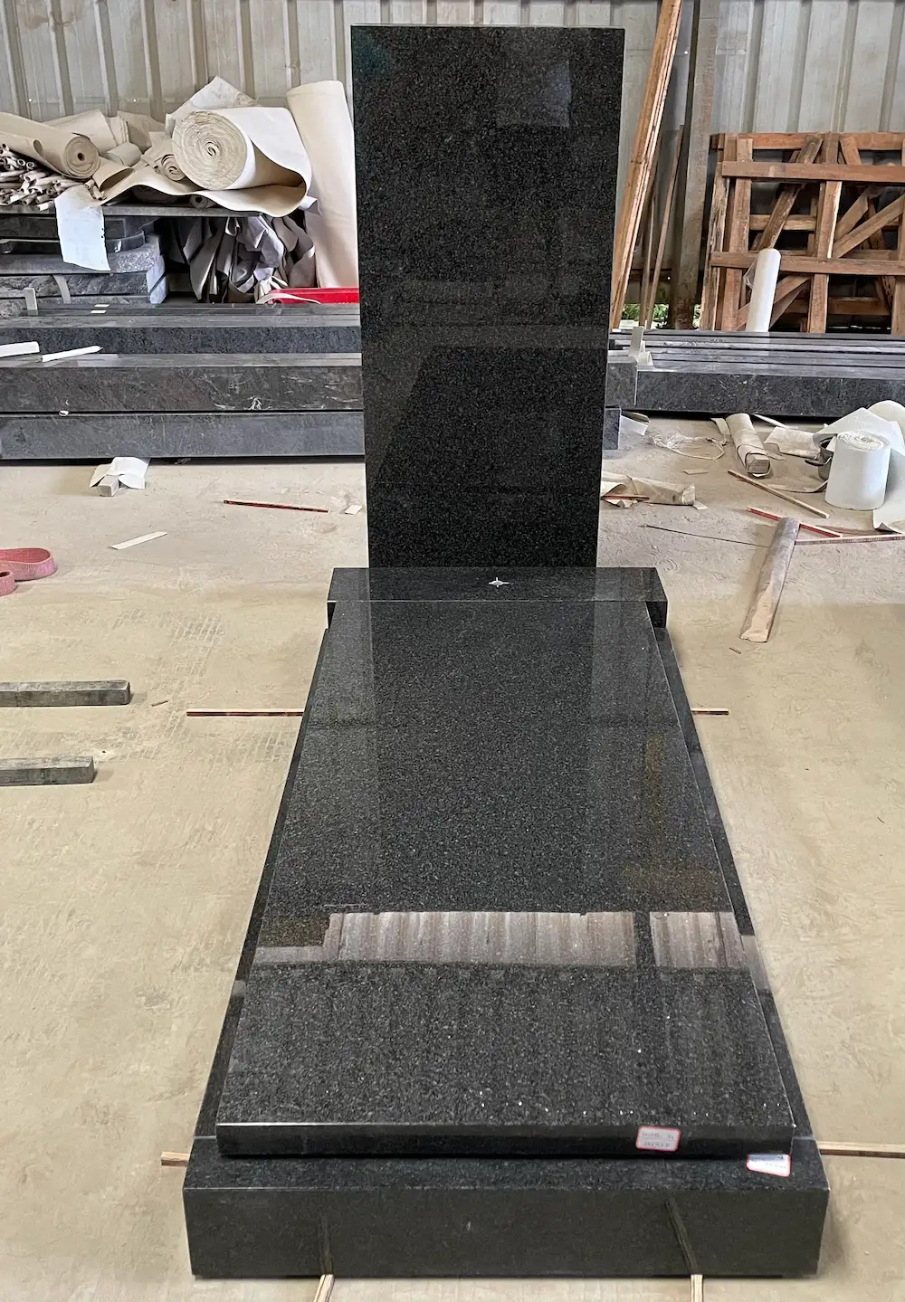 Impala Black Granite Upright Tombstone with Full Grave Cover and Kerb Base